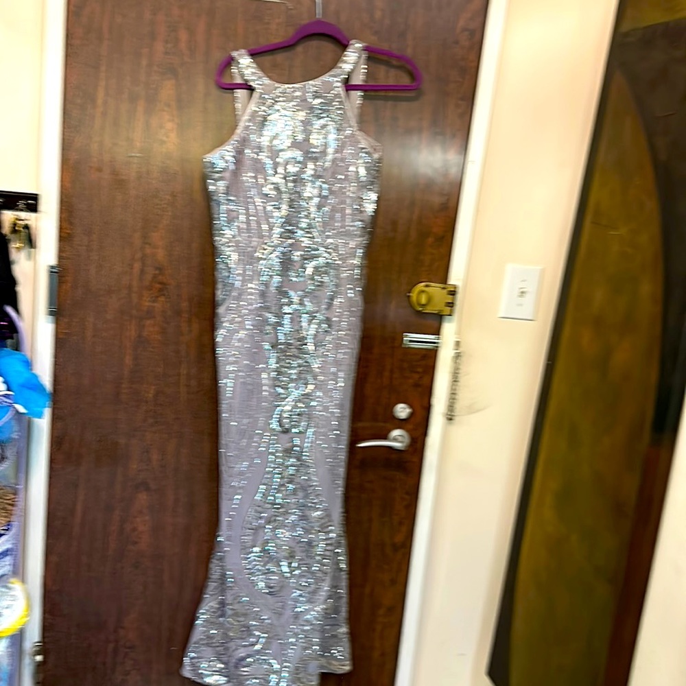 Silver sequin gown size 10